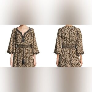 Cupio Leopard Print Tassel Lace Tunic Blouse